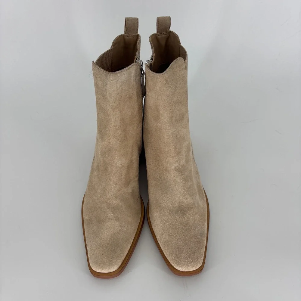 Linea Paolo Vitoria Ankle Boots Fawn Tan Women Size 8 Suede Square Toe Low Heel